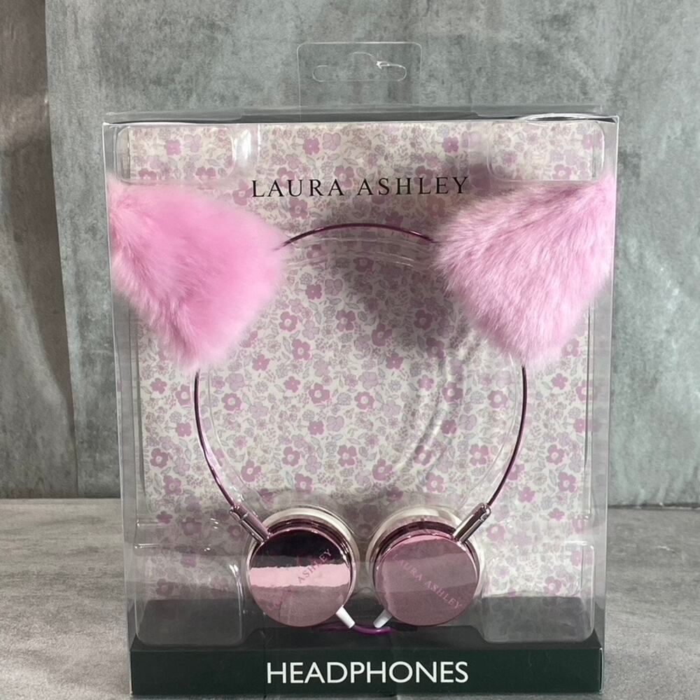 LAURA ASHLEY Pink Faux-Fur Over The Ear Stereo Cat-Ear Headphones SZ OS